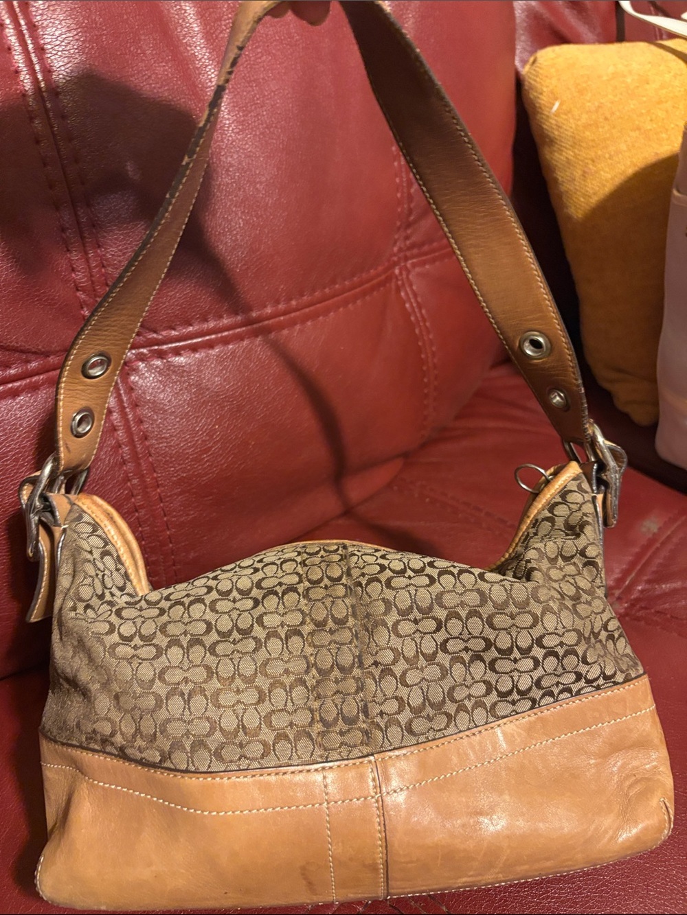 Coach Brown Signature Canvas & Tan Leather Shoulder Bag